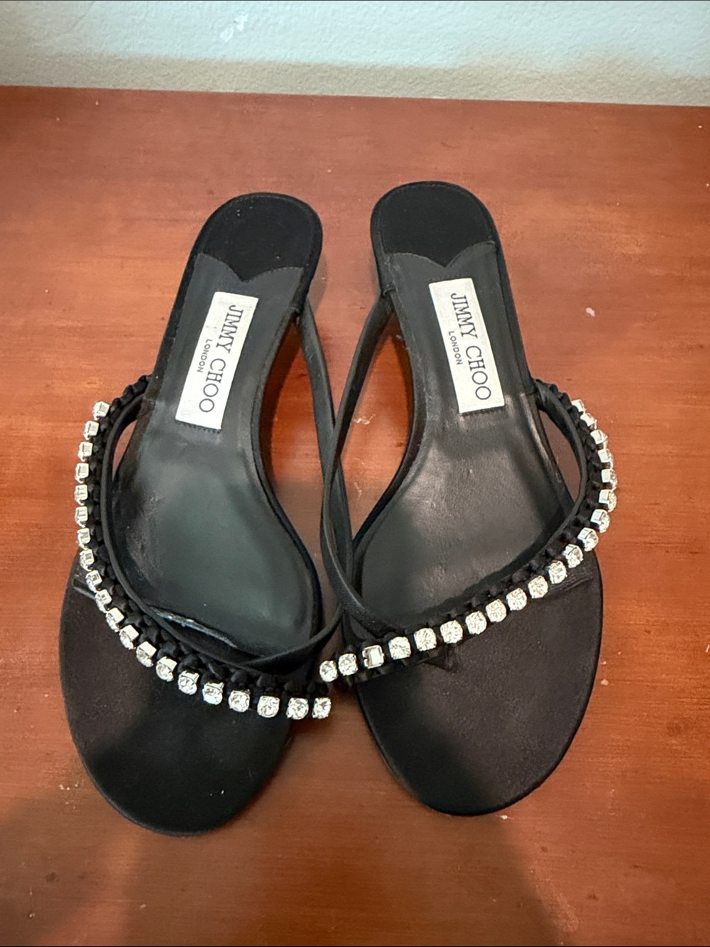 Jimmy Choo Black Crystal-Trim Slip-On Sandals